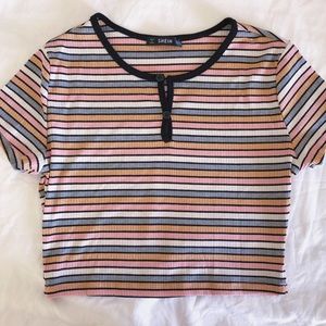SHEIN multi-colored striped cropped shirt 🤍🖤🧡💗
